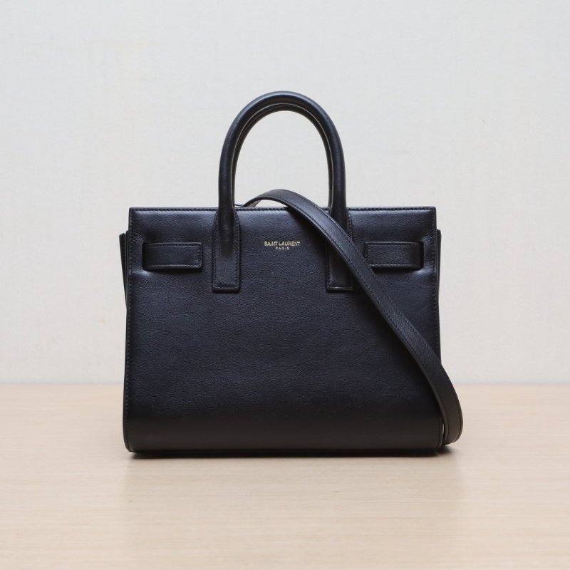 SAINT LAURENT ClassicSacDeJour風琴包nano22黑色牛皮金扣肩背包-1