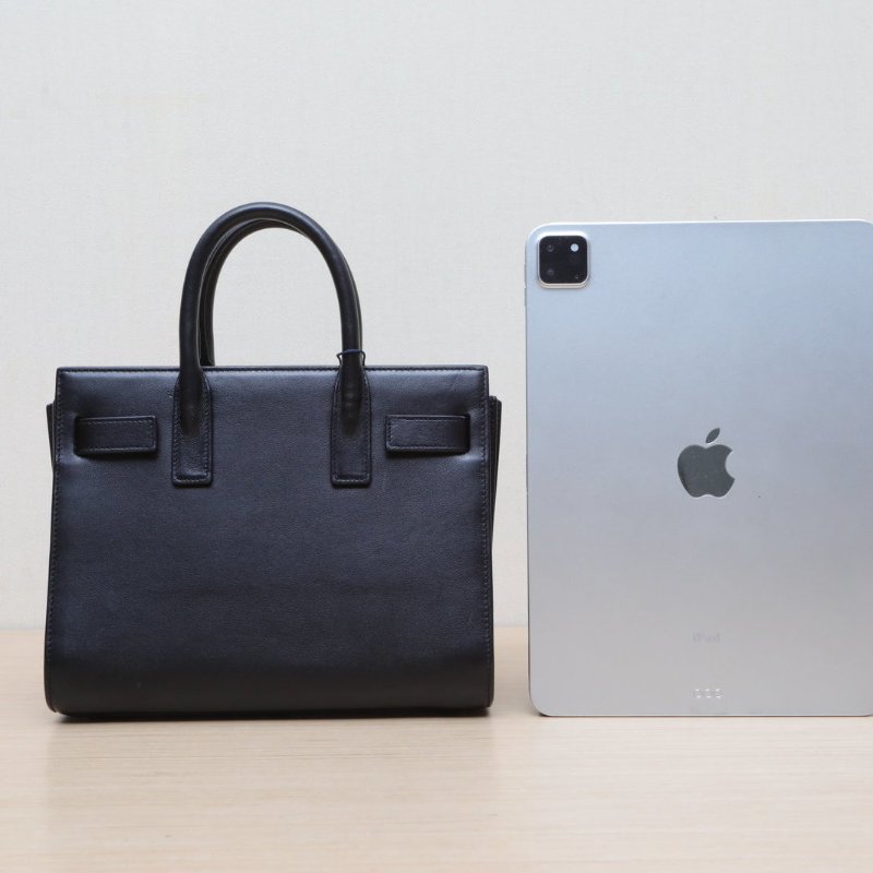 SAINT LAURENT ClassicSacDeJour風琴包nano22黑色牛皮金扣肩背包-4