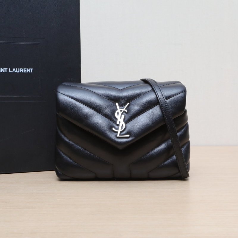 SAINT LAURENT LOULOUMini20Y縫黑色牛皮銀扣肩背包-0