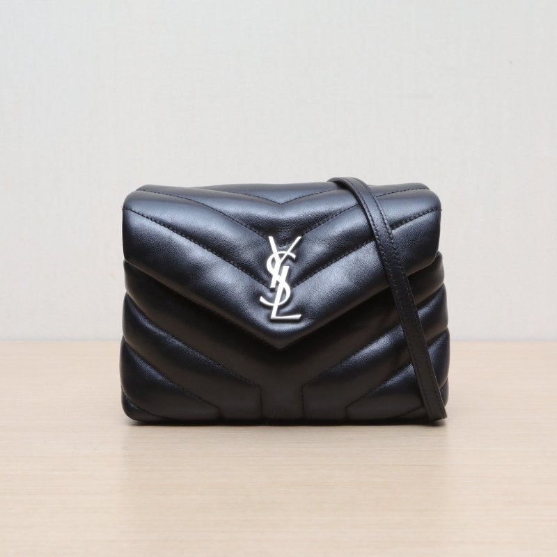 SAINT LAURENT LOULOUMini20Y縫黑色牛皮銀扣肩背包-1