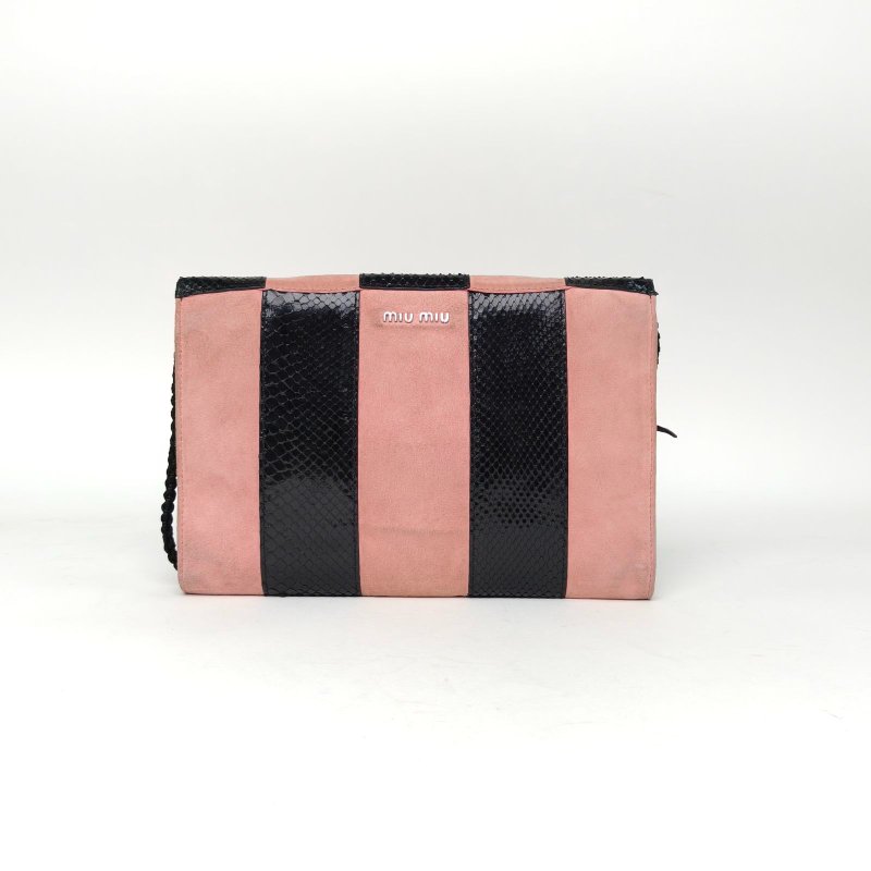 MIU MIU 拼色蛇皮銀扣燕子圖案斜挎包手拿包肩背包-2