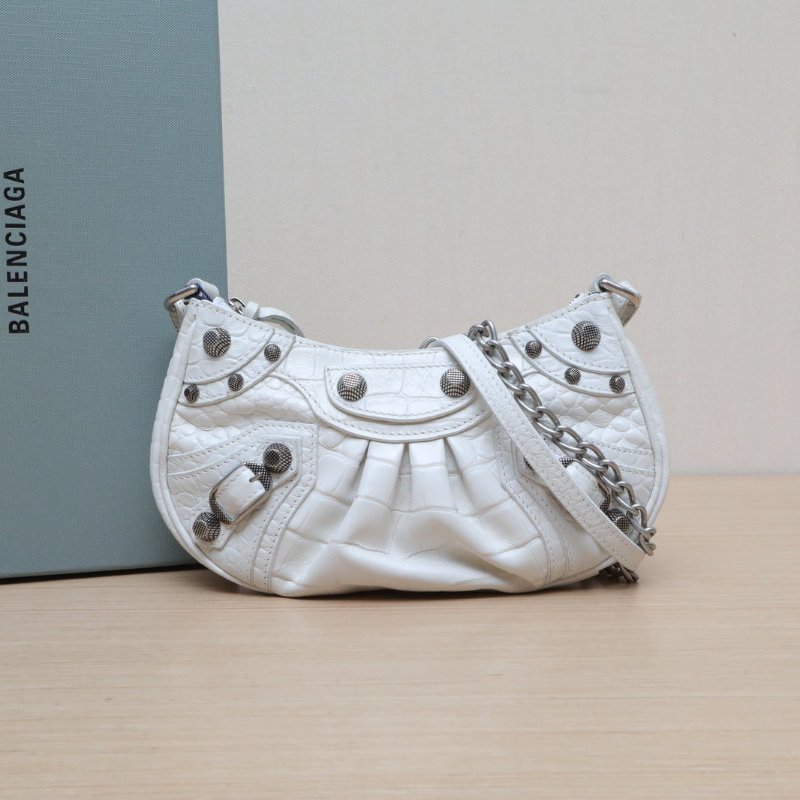 BALENCIAGA LeCagole機車月牙包Mini20白色牛皮肩背包-0