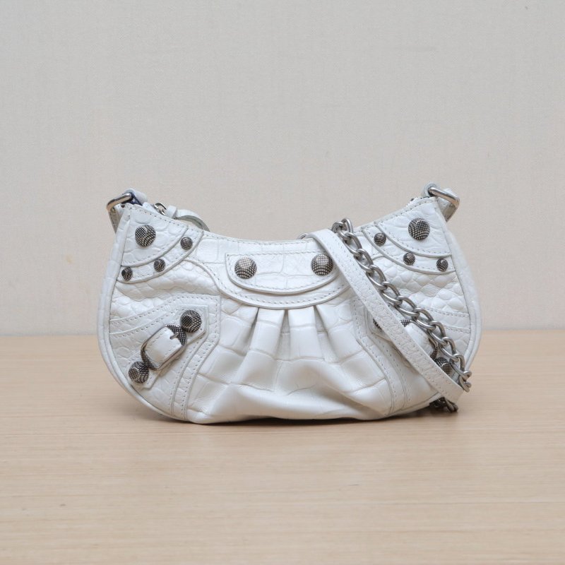 BALENCIAGA LeCagole機車月牙包Mini20白色牛皮肩背包-1