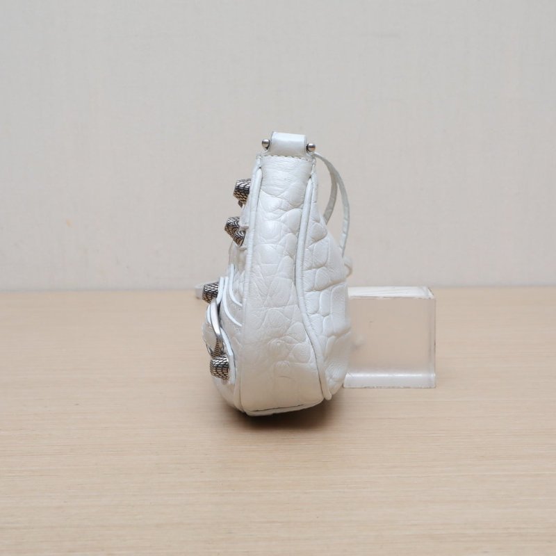 BALENCIAGA LeCagole機車月牙包Mini20白色牛皮肩背包-2