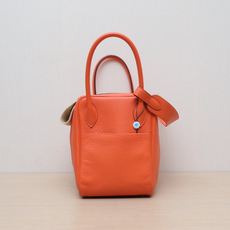 HERMES Lindy349J火焰橙TC皮框R銀扣肩背包-2