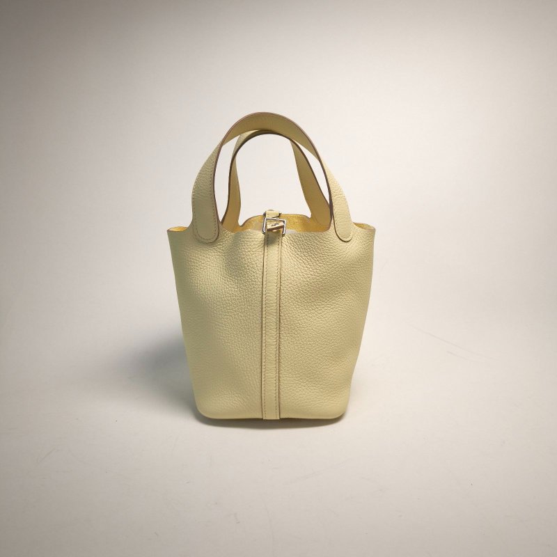 HERMES Picotin菜籃子18I8米爾頓黃TC皮W刻銀扣肩背包-0