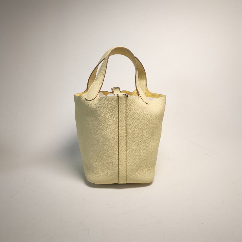 HERMES Picotin菜籃子18I8米爾頓黃TC皮W刻銀扣肩背包-1