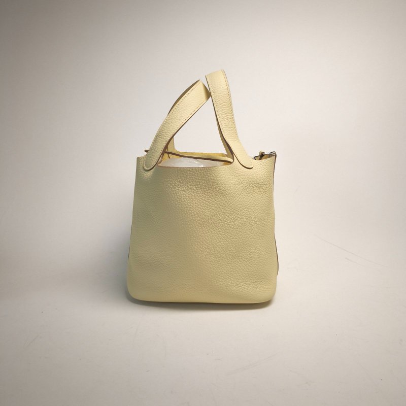 HERMES Picotin菜籃子18I8米爾頓黃TC皮W刻銀扣肩背包-2