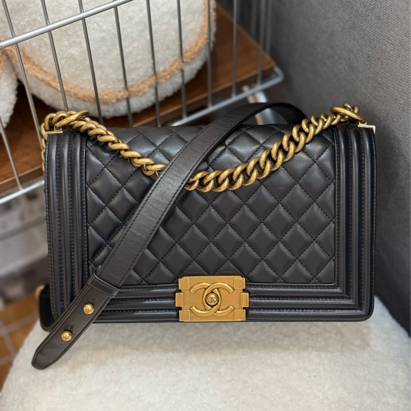 Chanel boy25 黑金 羊皮-2
