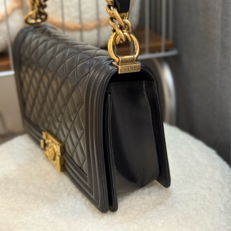 Chanel boy25 黑金 羊皮-3