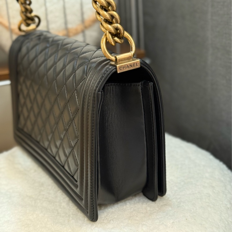 Chanel boy25 黑金 羊皮-4