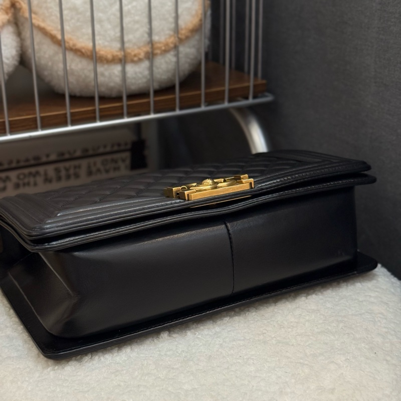 Chanel boy25 黑金 羊皮-5