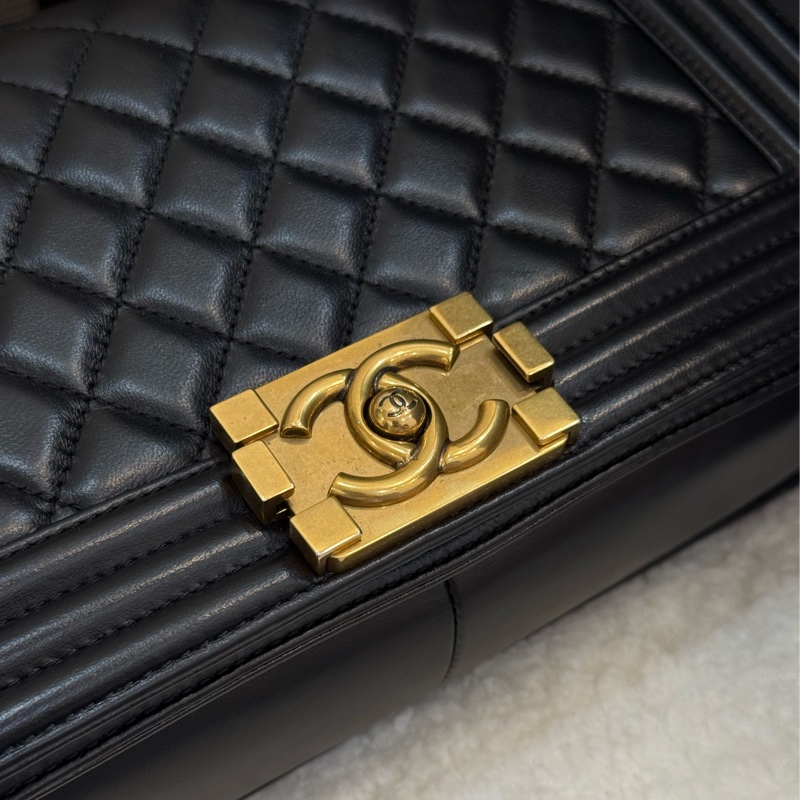 Chanel boy25 黑金 羊皮-6
