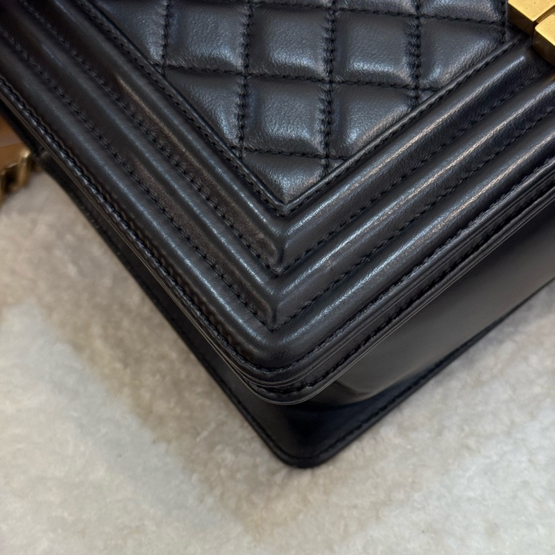 Chanel boy25 黑金 羊皮-7