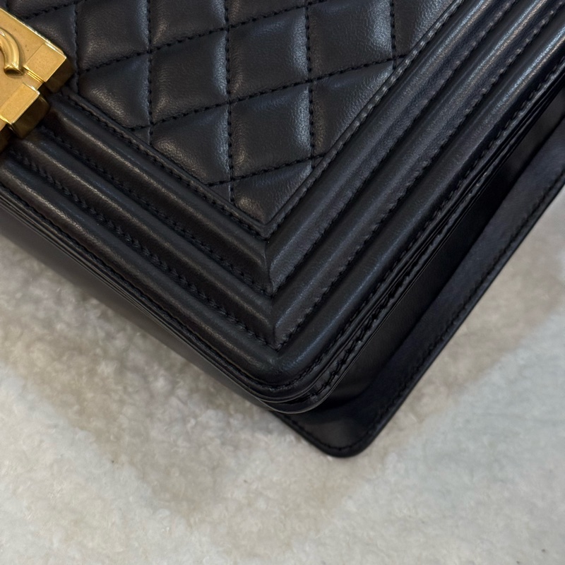 Chanel boy25 黑金 羊皮-8