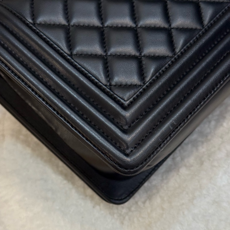 Chanel boy25 黑金 羊皮-9