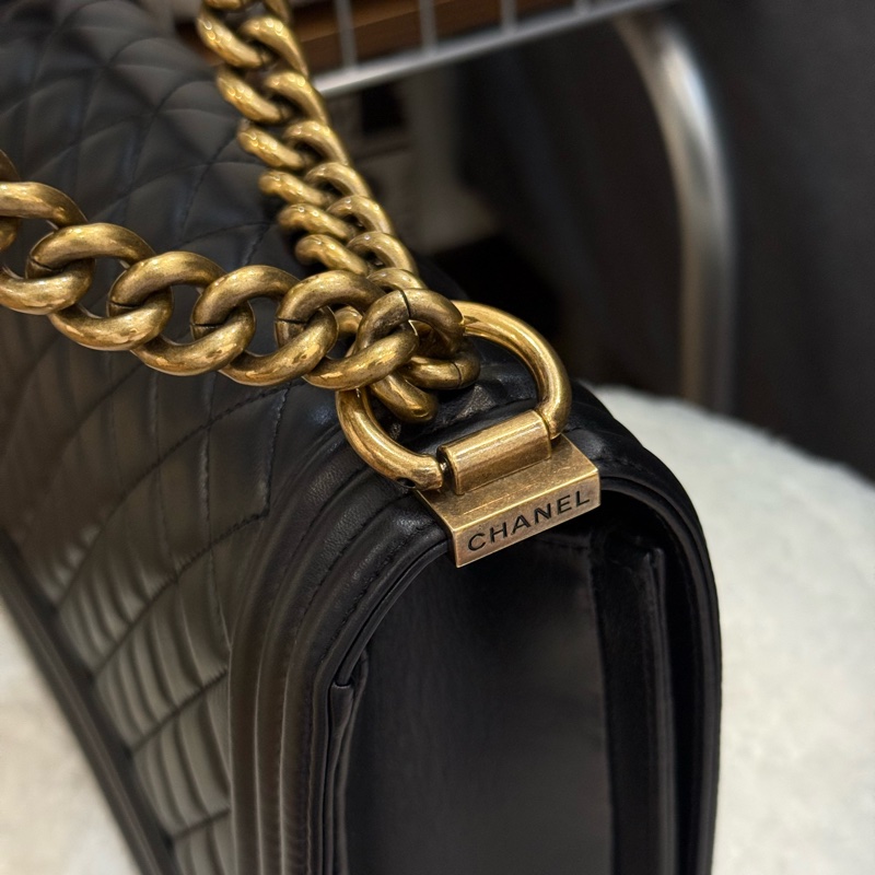 Chanel boy25 黑金 羊皮-11