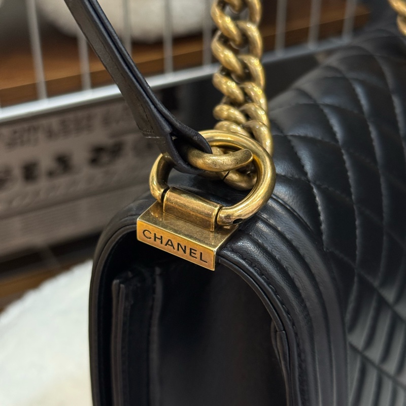 Chanel boy25 黑金 羊皮-12