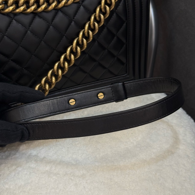 Chanel boy25 黑金 羊皮-13