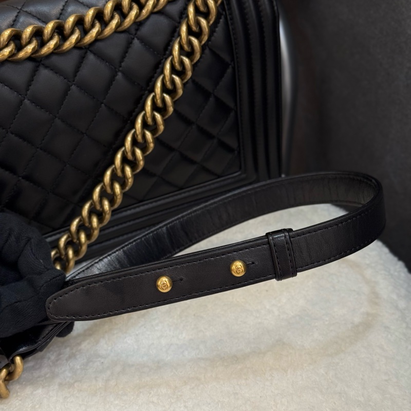 Chanel boy25 黑金 羊皮-14