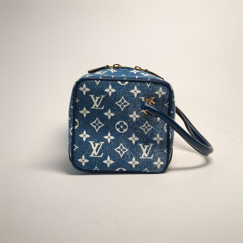 LOUIS VUITTON 牛仔藍帆布晶片骰子包丹寧肩背包-0