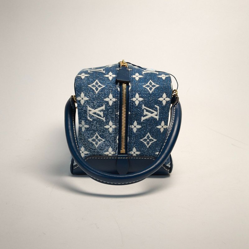 LOUIS VUITTON 牛仔藍帆布晶片骰子包丹寧肩背包-3