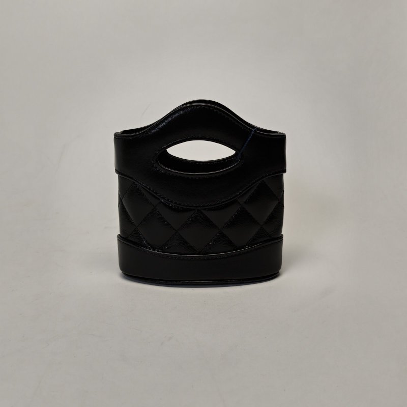 CHANEL 31Bag超Mini13黑色羊皮鐳射標金扣菱格紋肩背包-2