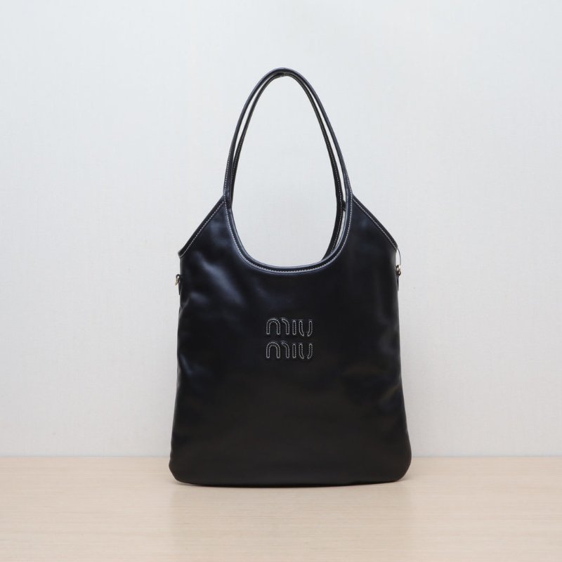 MIU MIU IVYTote托特包35黑色牛皮金扣肩背包-1