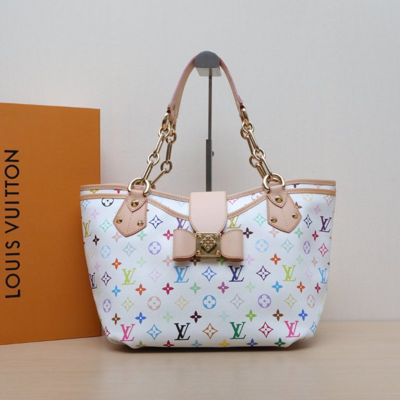 LOUIS VUITTON 中古蝴蝶扣單肩包白三彩PVC金扣2011肩背包-0
