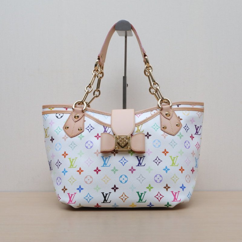 LOUIS VUITTON 中古蝴蝶扣單肩包白三彩PVC金扣2011肩背包-1