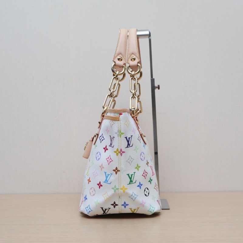 LOUIS VUITTON 中古蝴蝶扣單肩包白三彩PVC金扣2011肩背包-2