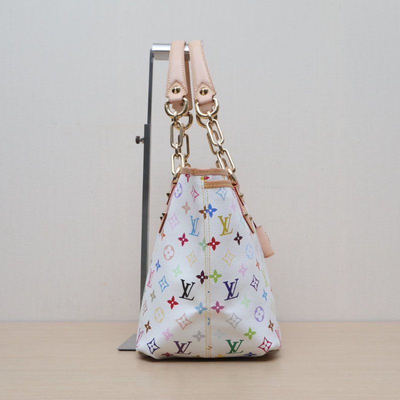 LOUIS VUITTON 中古蝴蝶扣單肩包白三彩PVC金扣2011肩背包-3