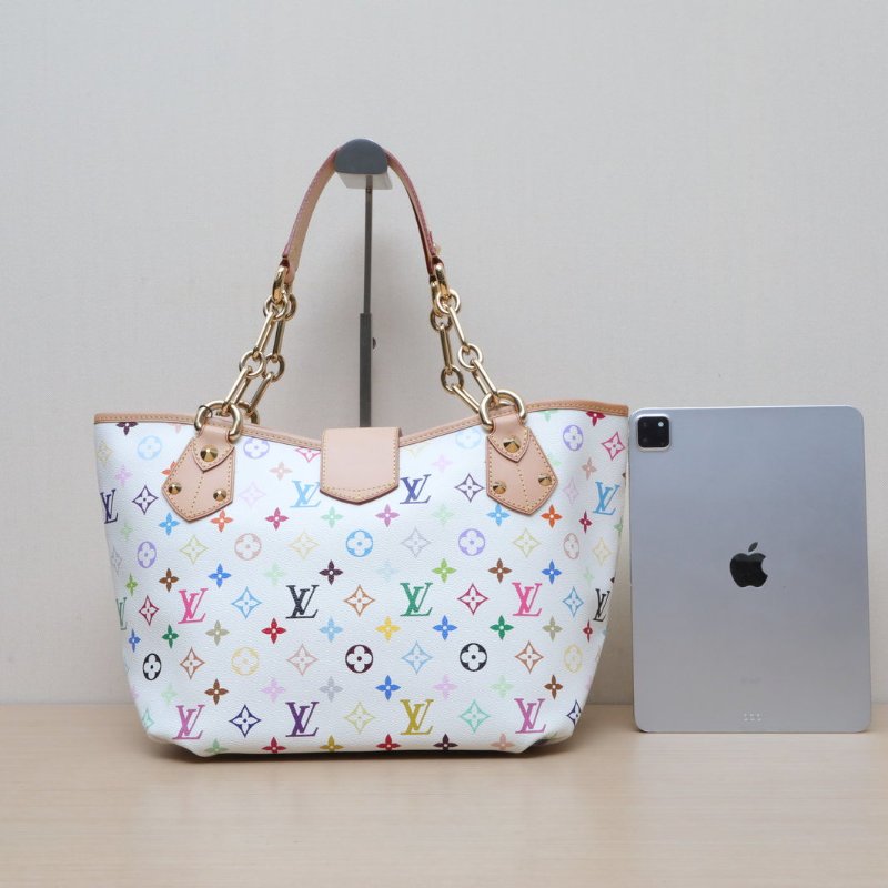 LOUIS VUITTON 中古蝴蝶扣單肩包白三彩PVC金扣2011肩背包-4