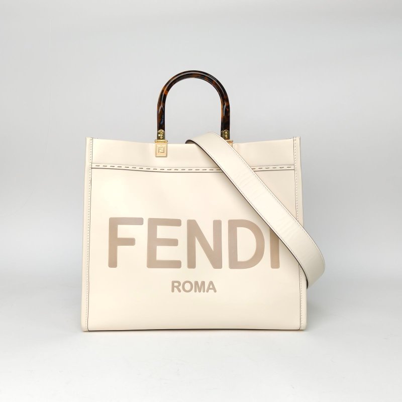 FENDI Sunshine陽光購物手提袋中號米白色牛皮肩背包-0