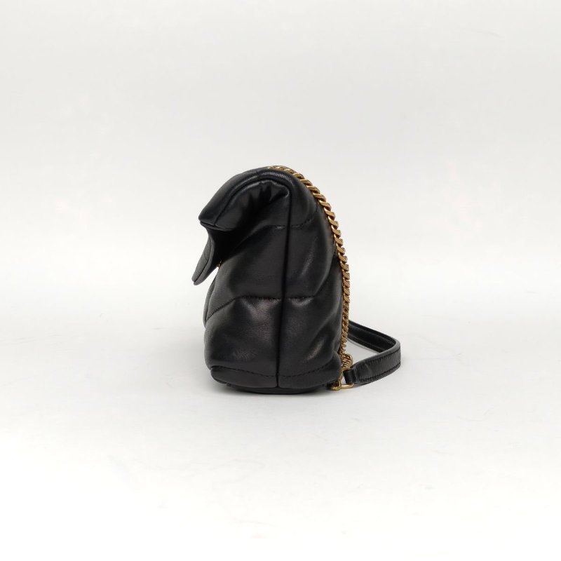 SAINT LAURENT Puffer雲朵包Mini23黑色羊皮金扣肩背包-2