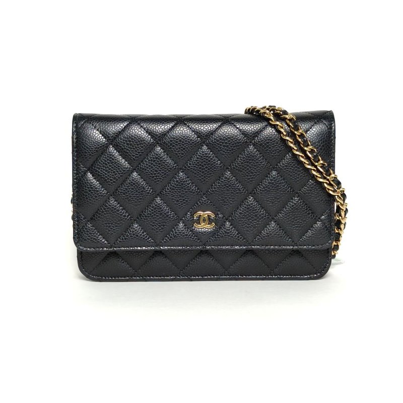 CHANEL CFWOC19黑色荔枝牛皮晶片開金扣肩背包-0