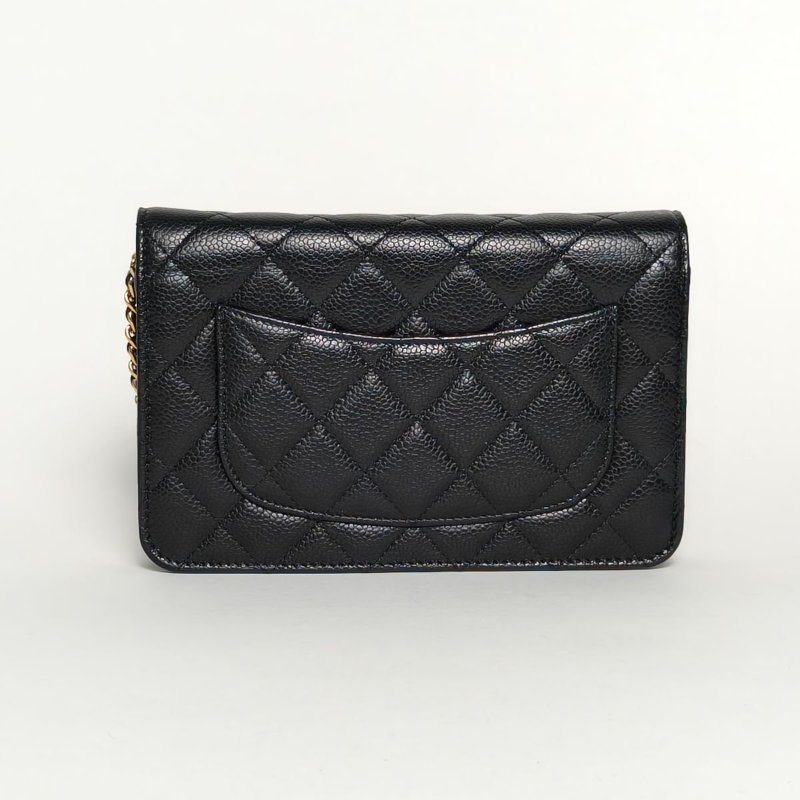 CHANEL CFWOC19黑色荔枝牛皮晶片開金扣肩背包-1