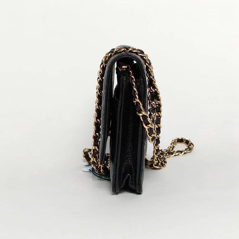 CHANEL CFWOC19黑色荔枝牛皮晶片開金扣肩背包-2