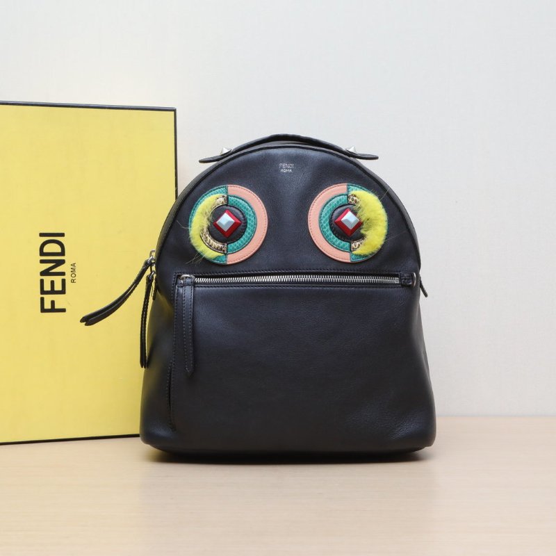 FENDI 黑色牛皮小怪獸雙肩包肩背包-0