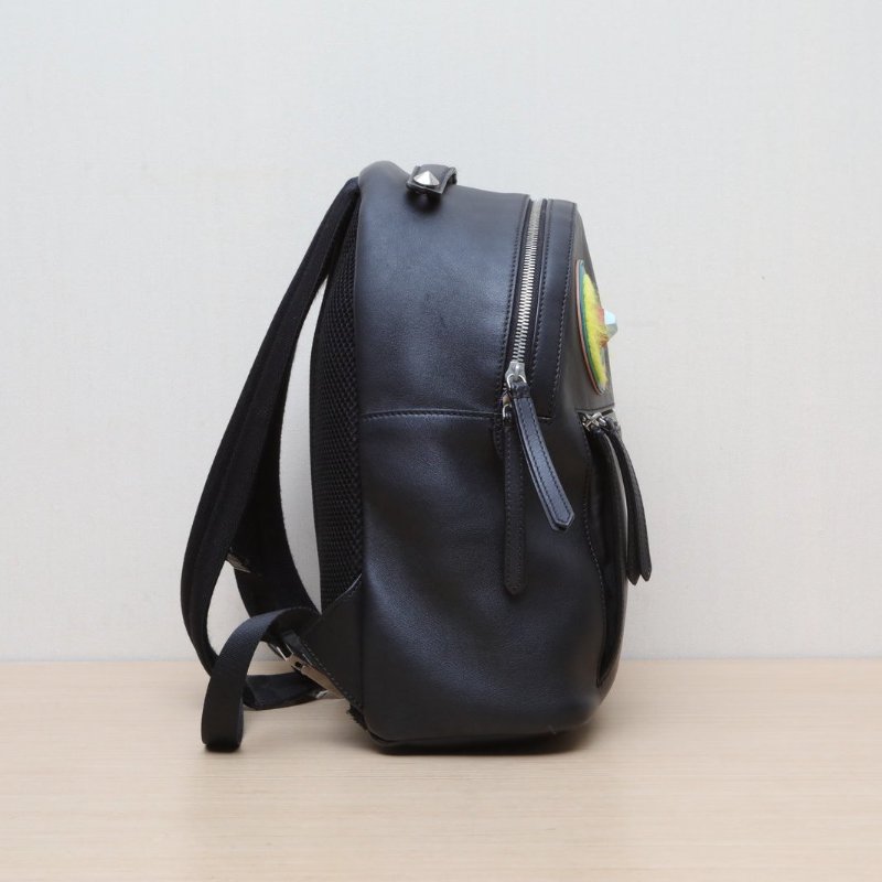 FENDI 黑色牛皮小怪獸雙肩包肩背包-3