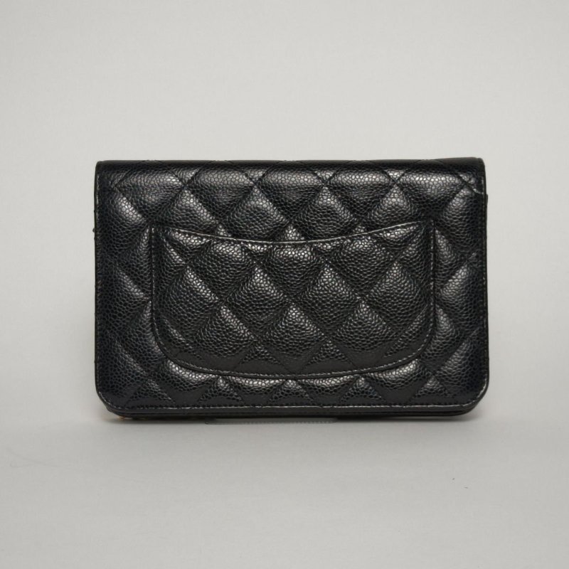 CHANEL CFWOC19黑色荔枝牛皮28開金扣肩背包-1