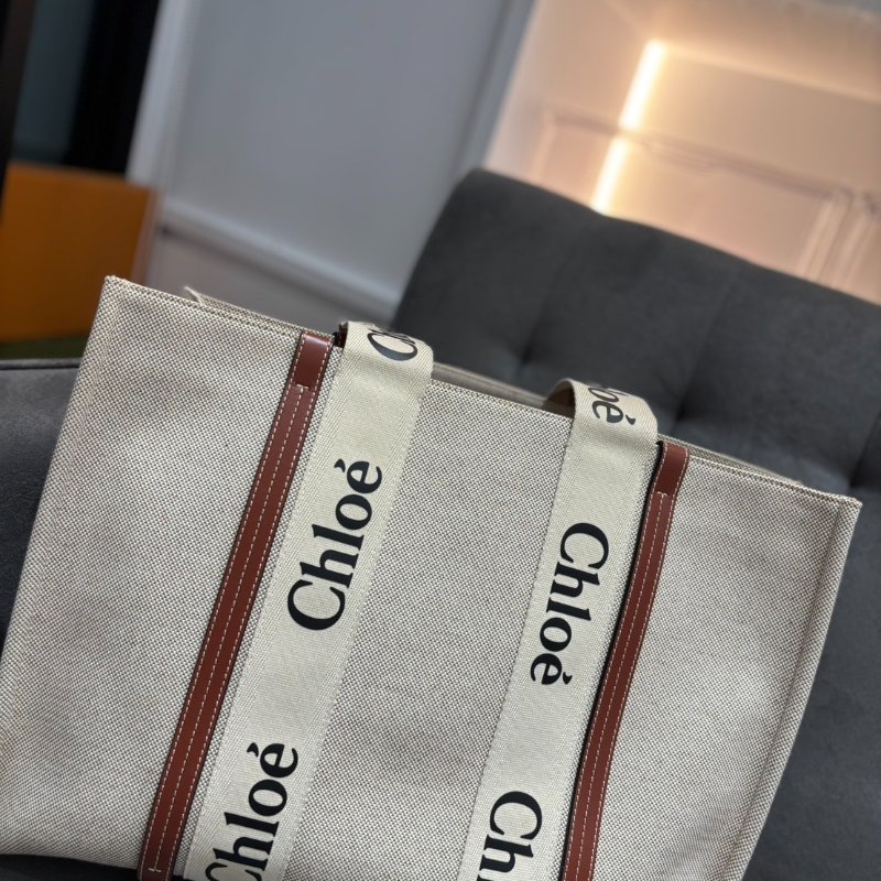 *SHIHNA名牌精品*CHLOE Woody 經典LOGO織帶帆布托特包-4
