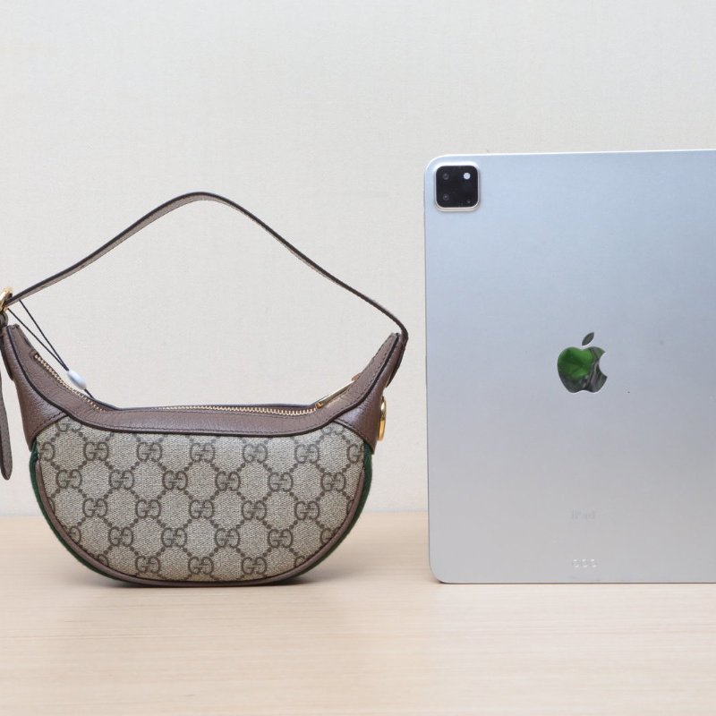 GUCCI Ophidia豌豆包腋下包Mini20烏木色帆布金扣肩背包-4