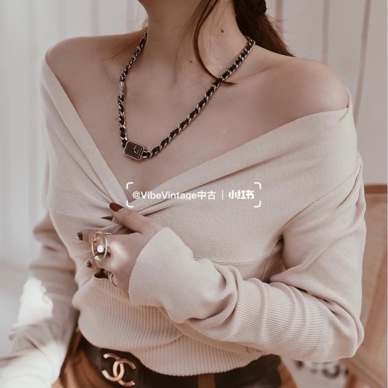 CHANEL 銀色皮穿鍊ICONIC CHAIN三圈首映錶-3