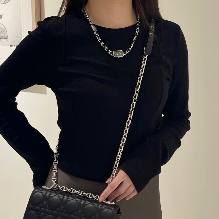 CHANEL 銀色皮穿鍊ICONIC CHAIN三圈首映錶-4