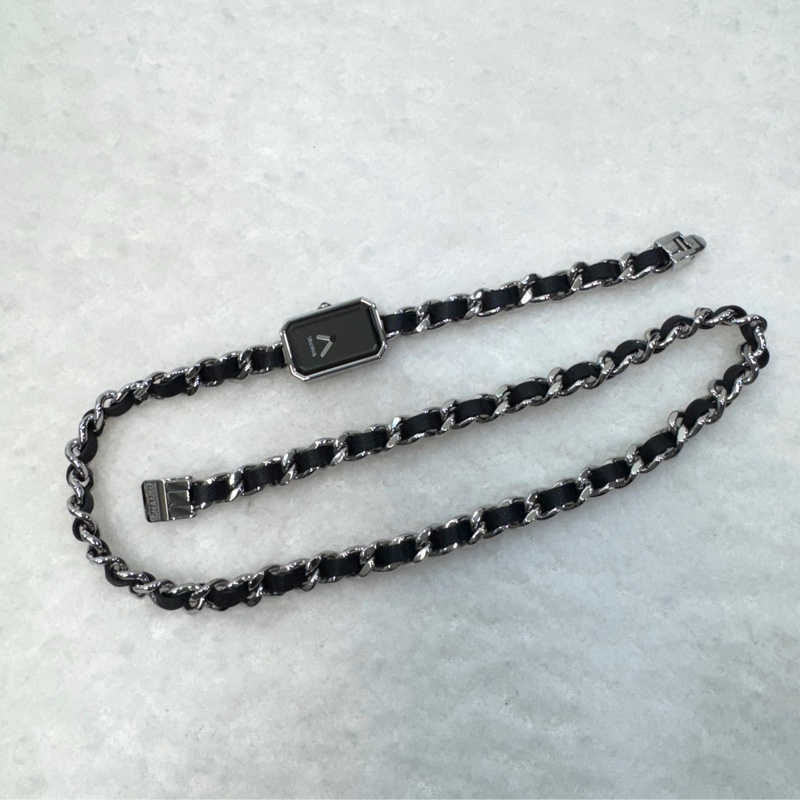 CHANEL 銀色皮穿鍊ICONIC CHAIN三圈首映錶-8