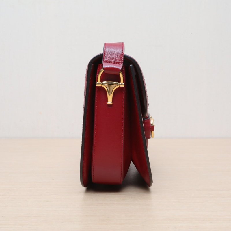 GUCCI Horsebit馬銜扣1955馬鞍包小號25紅色帆布金扣肩背包-3