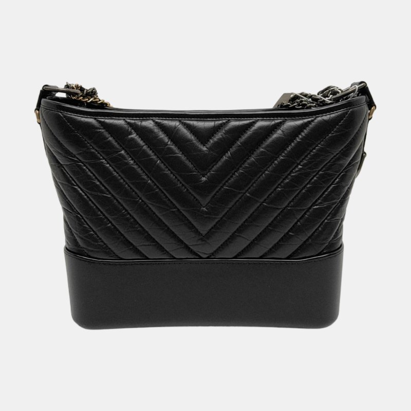 CHANEL GABRIELLE 中號黑色牛皮絎縫V紋流浪包-3