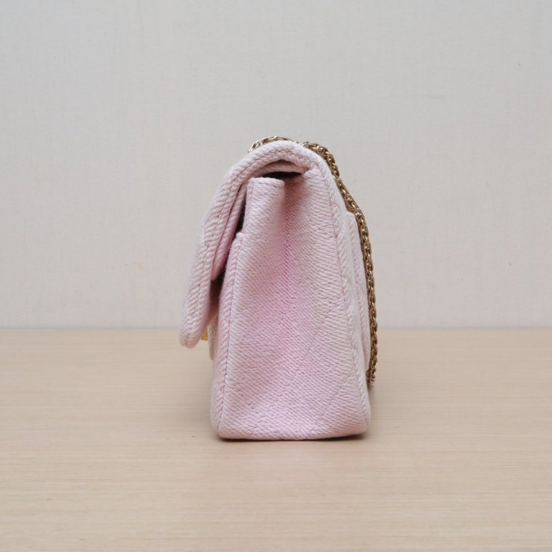 CHANEL 2.55口蓋包大號28粉色毛呢27開金扣肩背包-2