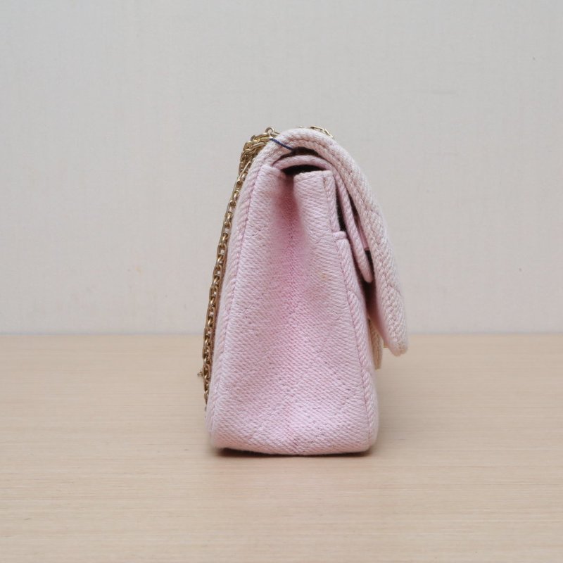 CHANEL 2.55口蓋包大號28粉色毛呢27開金扣肩背包-3